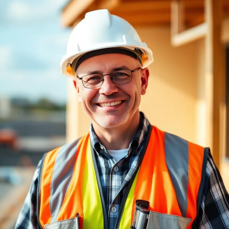 Conklin-trained contractor in a hard hat reviewing roof measurements on site