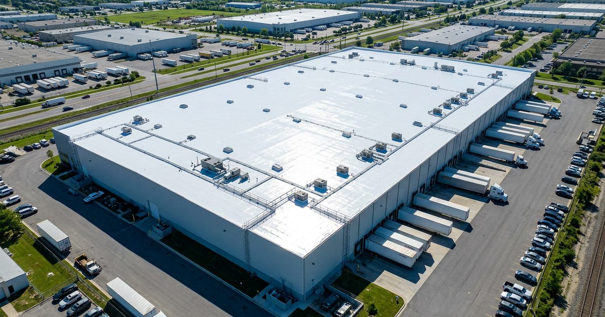 Bright white reflective cool roof coating on a commercial building — Commercial Cool Roof Coatings
