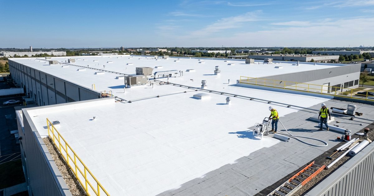Commercial roofing project underway on a large warehouse rooftop — Commercial Roof Cost In 2026: Save Thousands