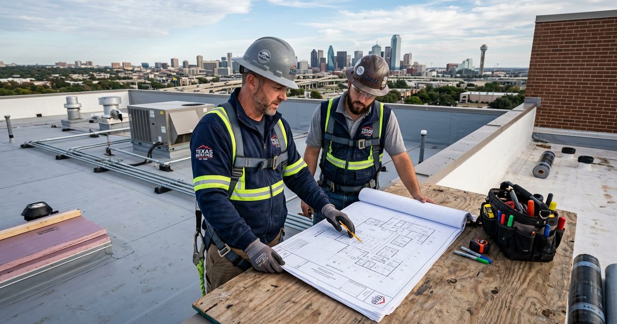 Conklin-trained commercial roofing contractor working on a rooftop — Hiring Commercial Roofing Contractor In Texas