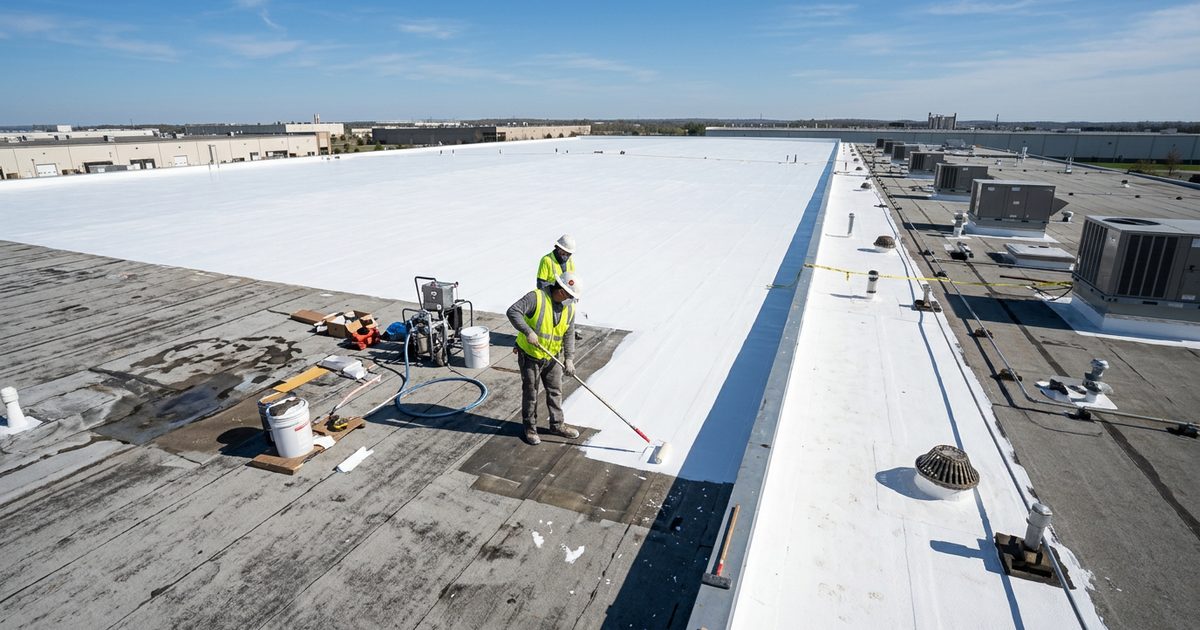 Commercial roof with Conklin white reflective coating — Commercial Roofing Decisions: 7 Costly Mistakes To Avoid