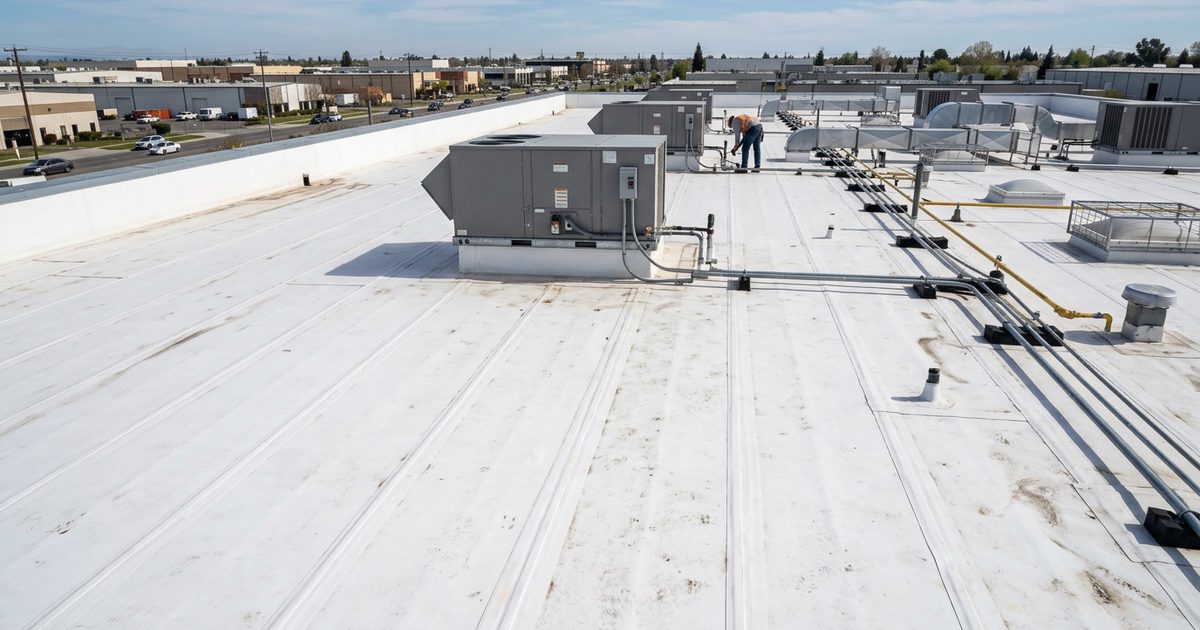 Single-ply membrane commercial roof surface and seams — Conklin Roofing Vs PVC Roof: 7 Costly Problems