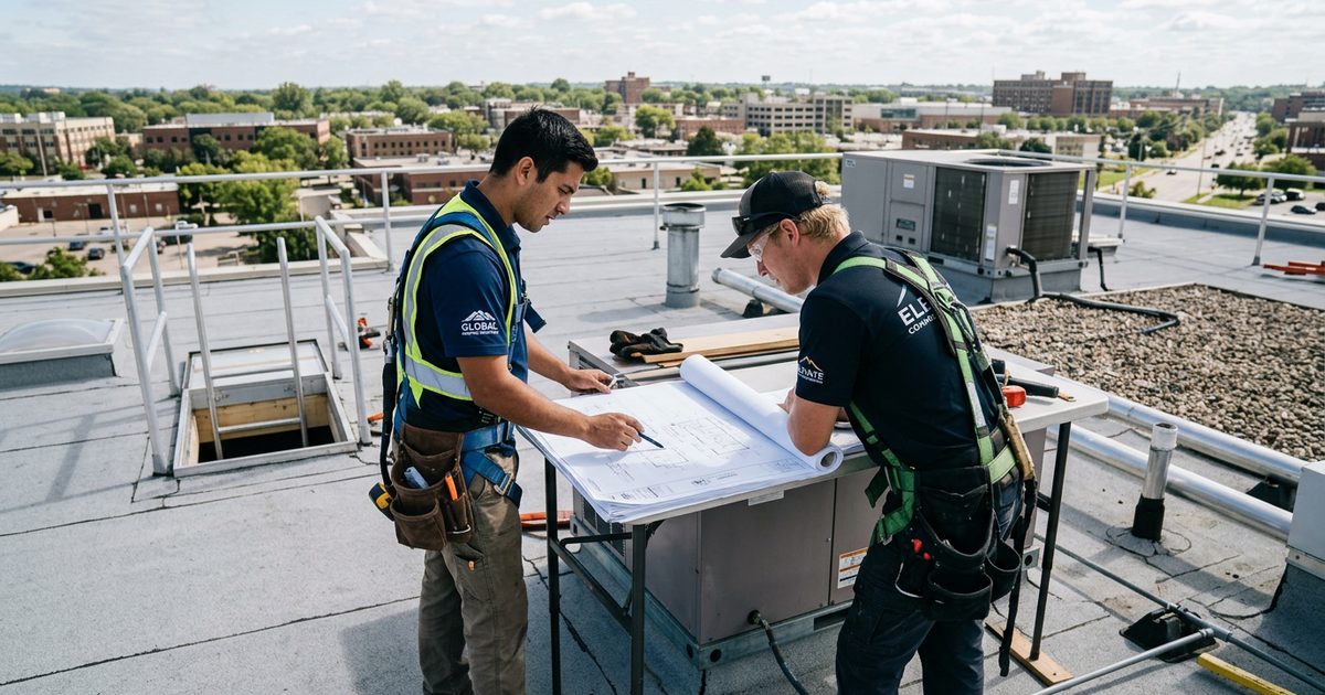 Conklin-trained commercial roofing contractor working on a rooftop — Contractors Help Building Owners With Their Commercial Roofs