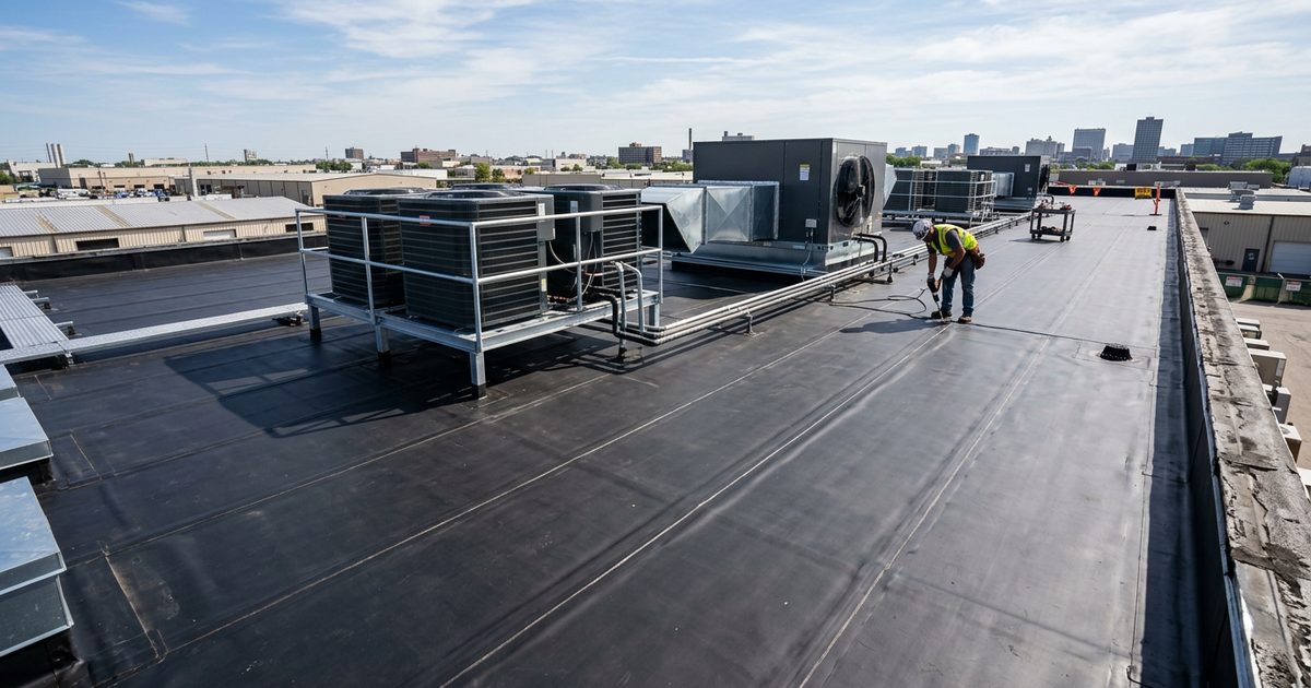 EPDM rubber membrane commercial roof seams and flashing — illustration for the article EPDM Roof Coatings