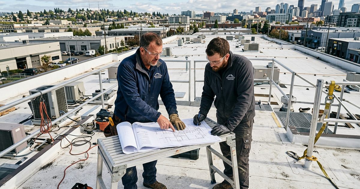 Conklin-trained commercial roofing contractor working on a rooftop — Is SEO For Local Contractors A Scam?