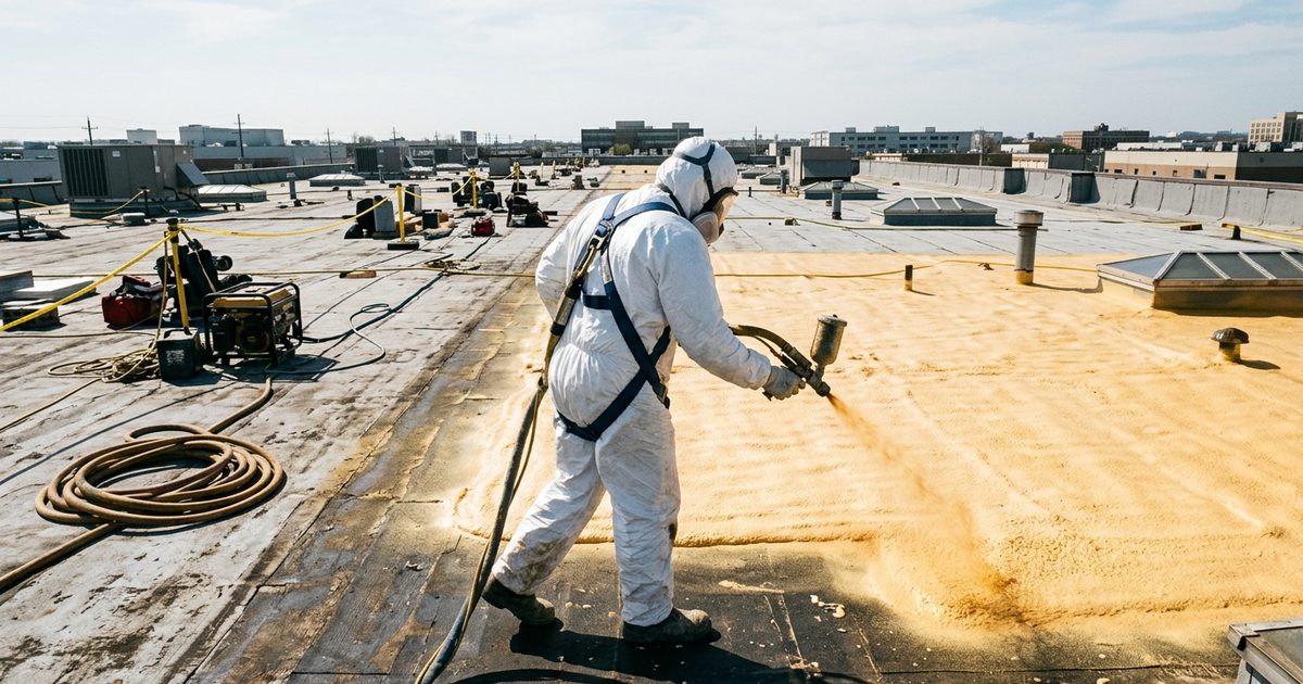 Spray polyurethane foam roofing applied over a commercial flat roof — Is Spray Foam Roofing The Answer To Your Flat Roof Problems?