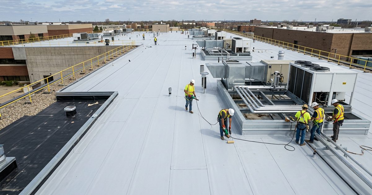 TPO single-ply membrane roof on a commercial building — Difference Between TPO And EPDM | White Roofing System