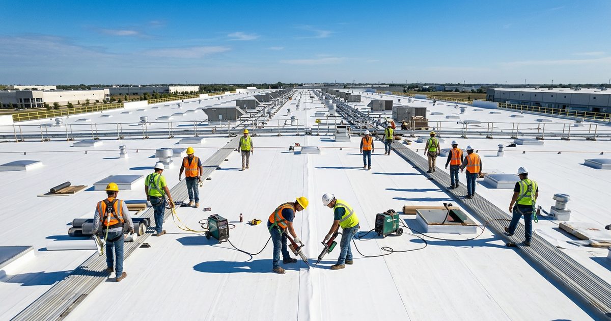 Conklin-trained commercial roofing contractor working on a rooftop — White Roofing Systems & Profit Roofing Systems Partnering Up