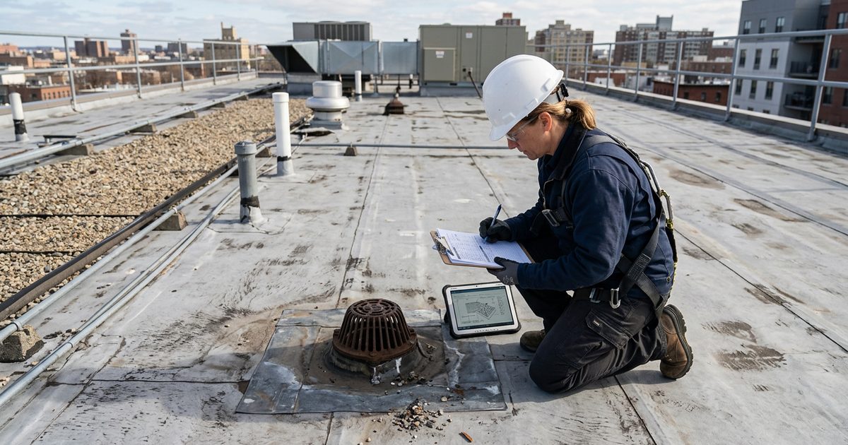 Roofing technician performing preventive maintenance on a commercial roof — Preventive Maintenance For Commercial Roofs
