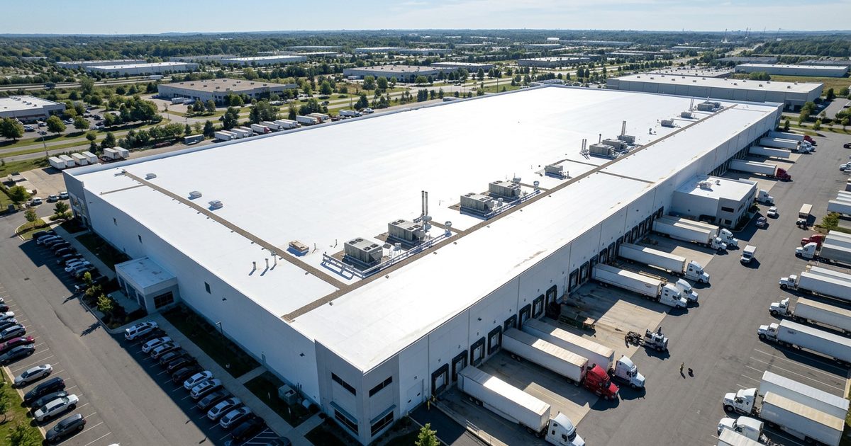 Bright white reflective cool roof coating on a commercial building — Reflective Roof Systems: 7 Ways They Protect Building Value