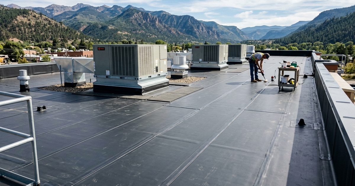 EPDM rubber membrane commercial roof seams and flashing — illustration for the article Rubber Roof Repair Durango CO
