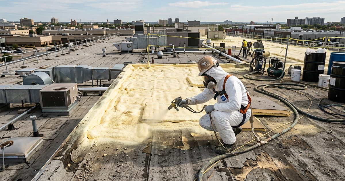 Spray polyurethane foam roofing applied over a commercial flat roof — Spray Foam Roofing Problems