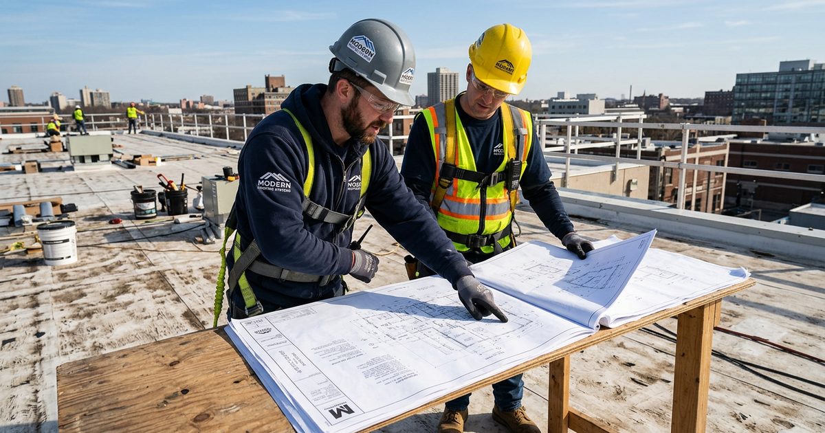 Conklin-trained commercial roofing contractor working on a rooftop — Hiring A Commercial Contractor