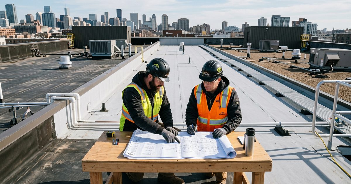 Commercial roof with Conklin white reflective coating — Commercial Roofing Types | White Roofing System