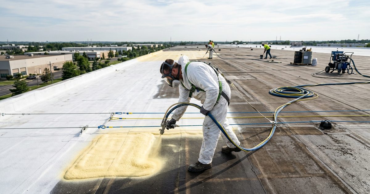 Spray polyurethane foam roofing applied over a commercial flat roof — Why Maintenance On Foam Roofs Is Important